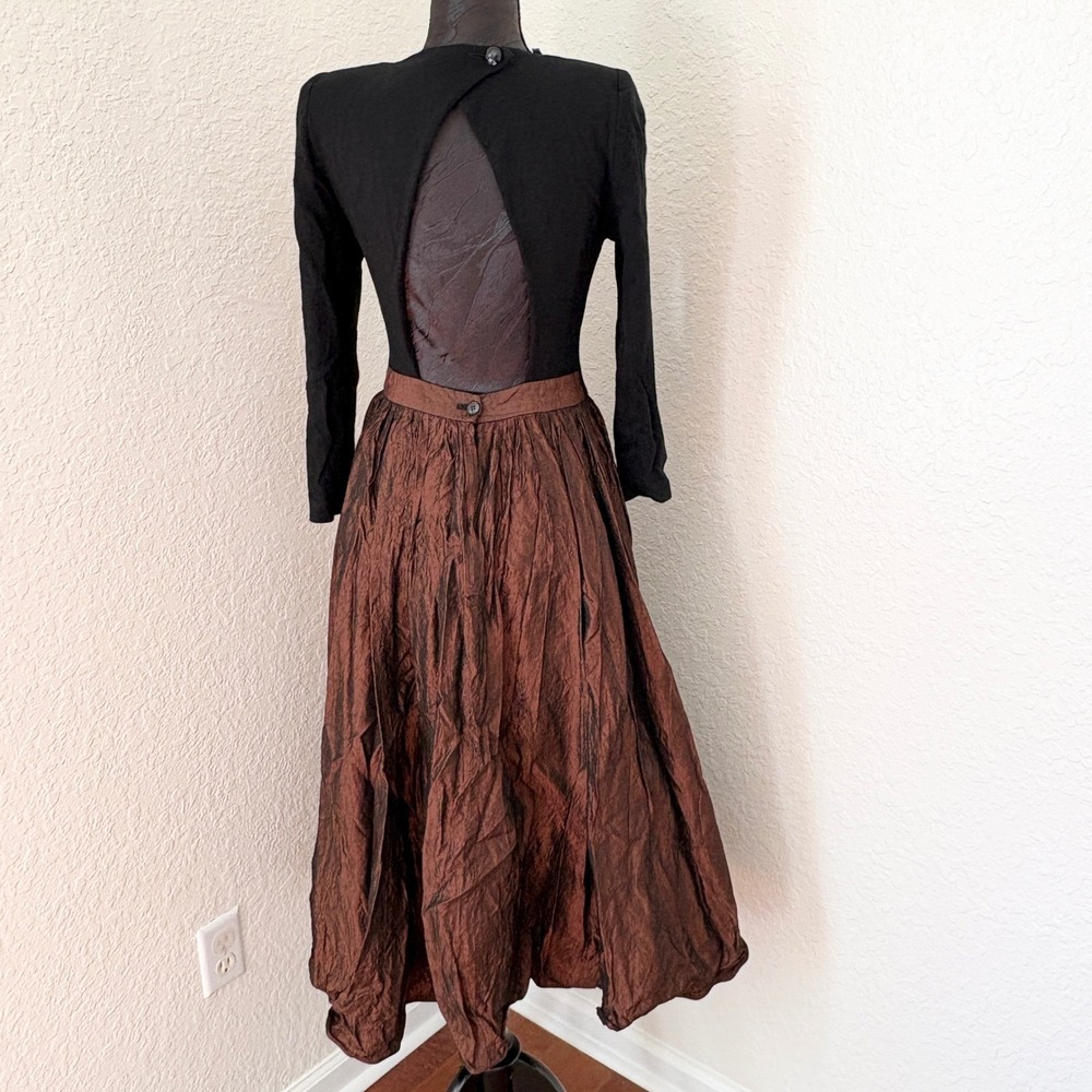 80s Vintage Ricki Lang for Nuit Dress 12 Black Bronze Open Back Metallic ILGWU